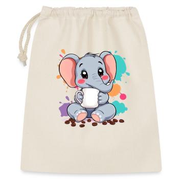 Niedlicher Elefanten-Design mit Kaffeetasse - Geschenkbeutel aus Baumwolle (40 x 50 cm) - Natur - Vorne