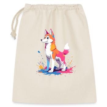Bunter Kreativ-Hund mit Farbklecksen - Geschenkbeutel aus Baumwolle (40 x 50 cm) - Natur - Vorne