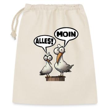 Humorvolle Möwen mit Sprüchen Moin - Geschenkbeutel aus Baumwolle (40 x 50 cm) - Natur - Vorne