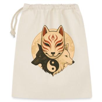 Fuchs Maske & Yin Yang Wölfe - Geschenkbeutel aus Baumwolle (40 x 50 cm) - Natur - Vorne