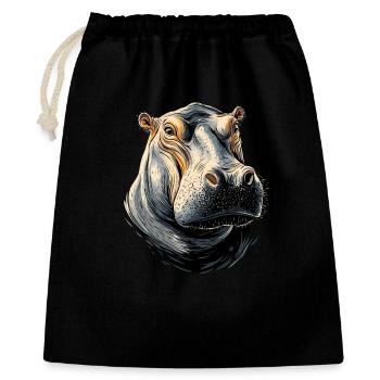 Nilpferd Flusspferd Mama Hippopotamus Cooles Hippo - Geschenkbeutel aus Baumwolle (40 x 50 cm) - Schwarz - Vorne