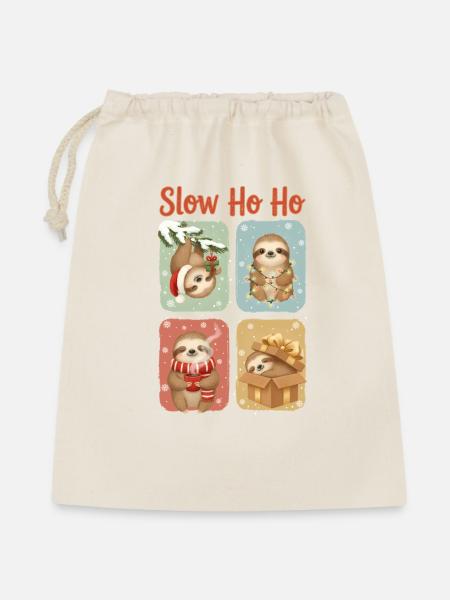 Slow Ho Ho Lustige Weihnachtsfaultiere - Geschenkbeutel aus Baumwolle (40 x 50 cm) - Natur