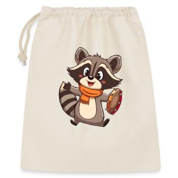 Raccoon mit Tamburin und Schal - Geschenkbeutel aus Baumwolle (40 x 50 cm) - Natur - Vorne