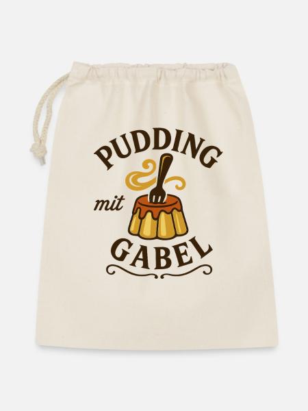 Pudding mit Gabel - Geschenkbeutel aus Baumwolle (40 x 50 cm) - Natur