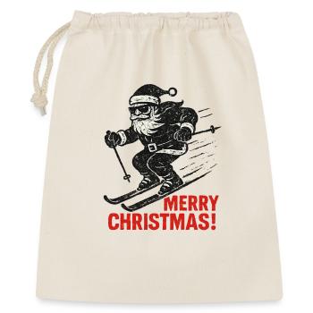 Grunge Ski-Weihnachtsmann mit Spruch Merry Xmas - Geschenkbeutel aus Baumwolle (40 x 50 cm) - Natur - Vorne