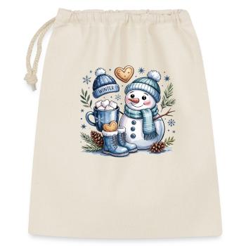 Winterzauber Schneemann Kakao - Geschenkbeutel aus Baumwolle (40 x 50 cm) - Natur - Vorne