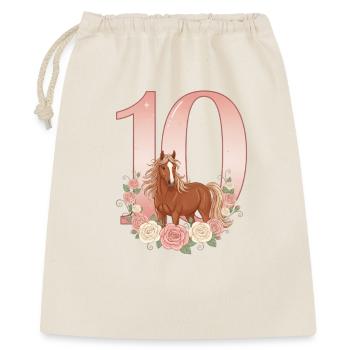 10. Geburtstag Mädchen, Pferd, Pony, 10 Jahre alt - Geschenkbeutel aus Baumwolle (40 x 50 cm) - Natur - Vorne