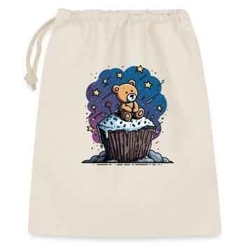 Kuschelbär auf Cupcake im Weltraum - Geschenkbeutel aus Baumwolle (40 x 50 cm) - Natur - Vorne