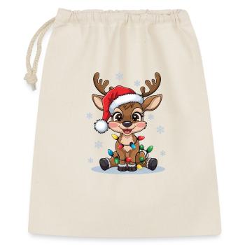 Weihnachtsrentier mit Lichterkette - Geschenkbeutel aus Baumwolle (40 x 50 cm) - Natur - Vorne