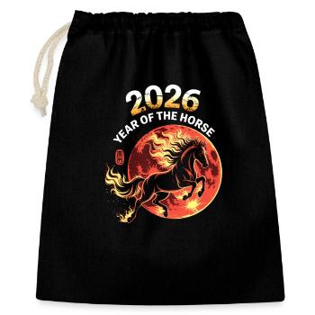 Feuerpferd 2026: Jahr des Pferdes - Geschenkbeutel aus Baumwolle (40 x 50 cm) - Schwarz - Vorne