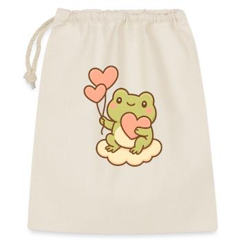 Kawaii Frosch mit Herzballons – Cute Frog Art - Geschenkbeutel aus Baumwolle (40 x 50 cm) - Natur - Vorne