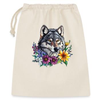 Wolfsfreund im Blumenkranz - Geschenkbeutel aus Baumwolle (40 x 50 cm) - Natur - Vorne