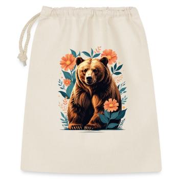 Braunbär im Blütenrahmen - Geschenkbeutel aus Baumwolle (40 x 50 cm) - Natur - Vorne