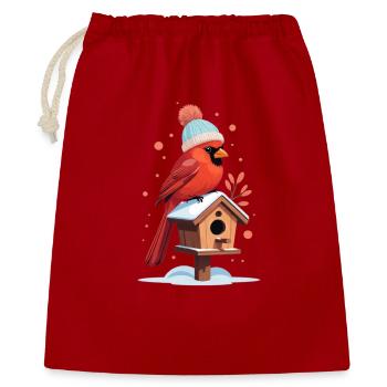 Winterkardinal am Vogelhaus - Geschenkbeutel aus Baumwolle (40 x 50 cm) - Rot - Vorne