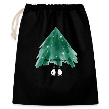 Niedliche Pinguine unterm Weihnachtsbaum  - Geschenkbeutel aus Baumwolle (40 x 50 cm) - Schwarz - Vorne