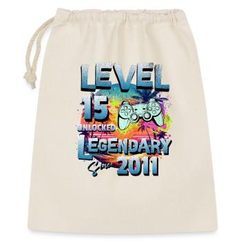 Level 15 Jahre Freigeschaltet seit 2011 Geburtstag - Geschenkbeutel aus Baumwolle (40 x 50 cm) - Natur - Vorne