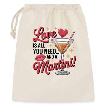 Liebe und Martini - Cocktail Party Geschenk - Geschenkbeutel aus Baumwolle (40 x 50 cm) - Natur - Vorne