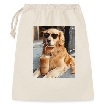 Sonnenbrillenhund Latte-Genuss - Geschenkbeutel aus Baumwolle (40 x 50 cm) - Natur - Vorne