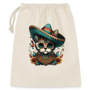 Zuckerschädel Sombrero-Katze Mexikanischer Cinco De Mayo - Geschenkbeutel aus Baumwolle (40 x 50 cm) - Natur - Vorne