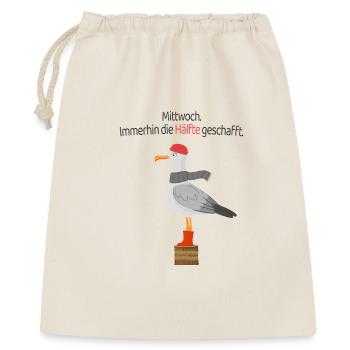  Lustiger Möwe Spruch  Mittwoch Halb Geschafft  - Geschenkbeutel aus Baumwolle (40 x 50 cm) - Natur - Vorne