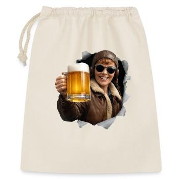 Amelia Earhart mit Sonnenbrille und Bier - Geschenkbeutel aus Baumwolle (40 x 50 cm) - Natur - Vorne