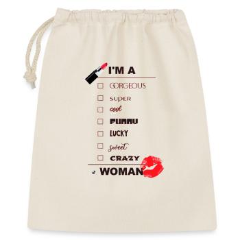 Lustige Inschrift mit rotem Lippenstift und Lippen - Geschenkbeutel aus Baumwolle (40 x 50 cm) - Natur - Vorne