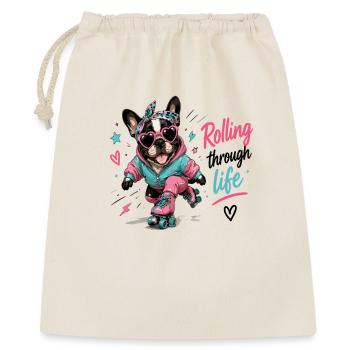 Rollender Hund – Lebensfreude - Geschenkbeutel aus Baumwolle (40 x 50 cm) - Natur - Vorne