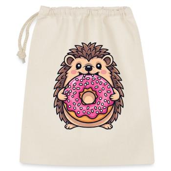 Süßer Igel mit Donut Cartoon Nachtisch Zuckerware - Geschenkbeutel aus Baumwolle (40 x 50 cm) - Natur - Vorne