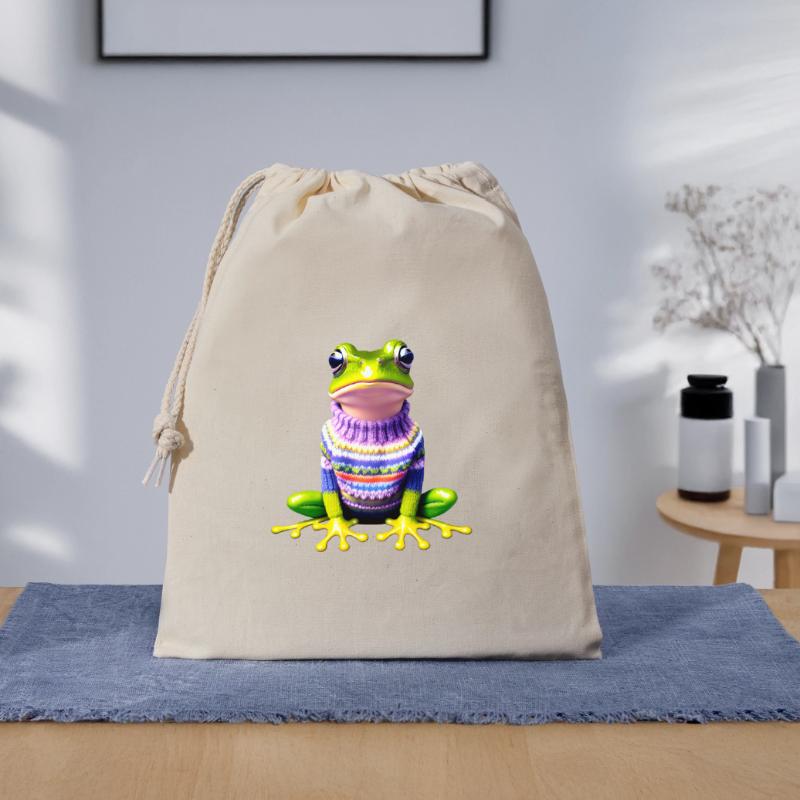 Kleiner Regenbogenfrosch mit Norweger-Pullover Geschenkbeutel aus Baumwolle (40 x 50 cm)
