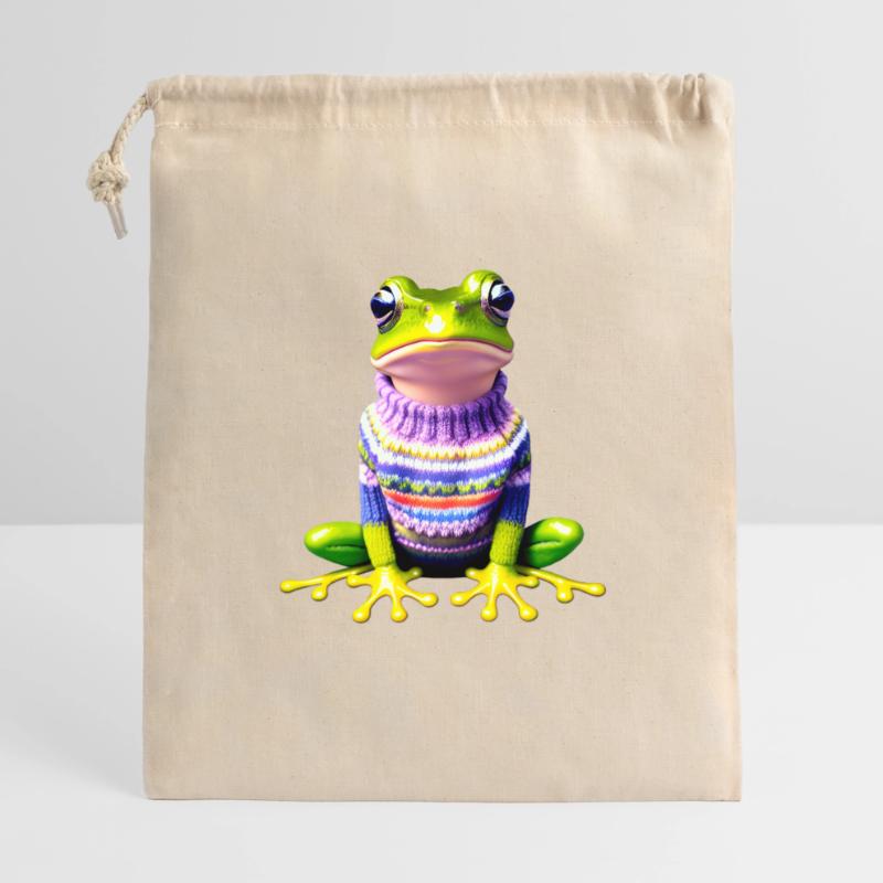 Kleiner Regenbogenfrosch mit Norweger-Pullover Geschenkbeutel aus Baumwolle (40 x 50 cm)