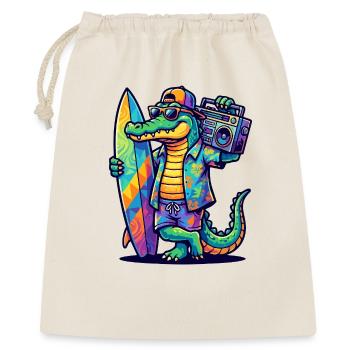 Surf Alligator mit Boombox und Surfboard Cartoon - Geschenkbeutel aus Baumwolle (40 x 50 cm) - Natur - Vorne