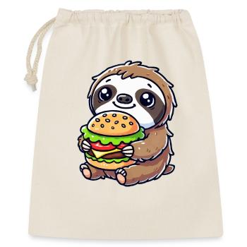Süßes Faultier mit Burger - Geschenkbeutel aus Baumwolle (40 x 50 cm) - Natur - Vorne