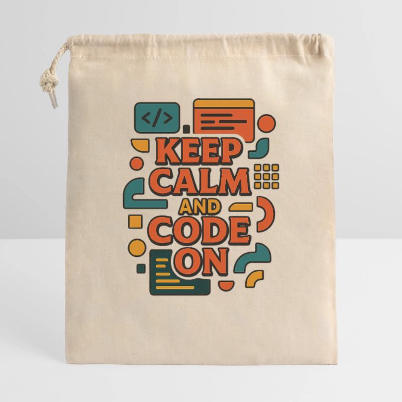 Keep Calm and Code On – Lustiges Coder Shirt Geschenkbeutel aus Baumwolle (40 x 50 cm)