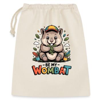 Buntes Wombat Cartoon mit Blättern - Geschenkbeutel aus Baumwolle (40 x 50 cm) - Natur - Vorne