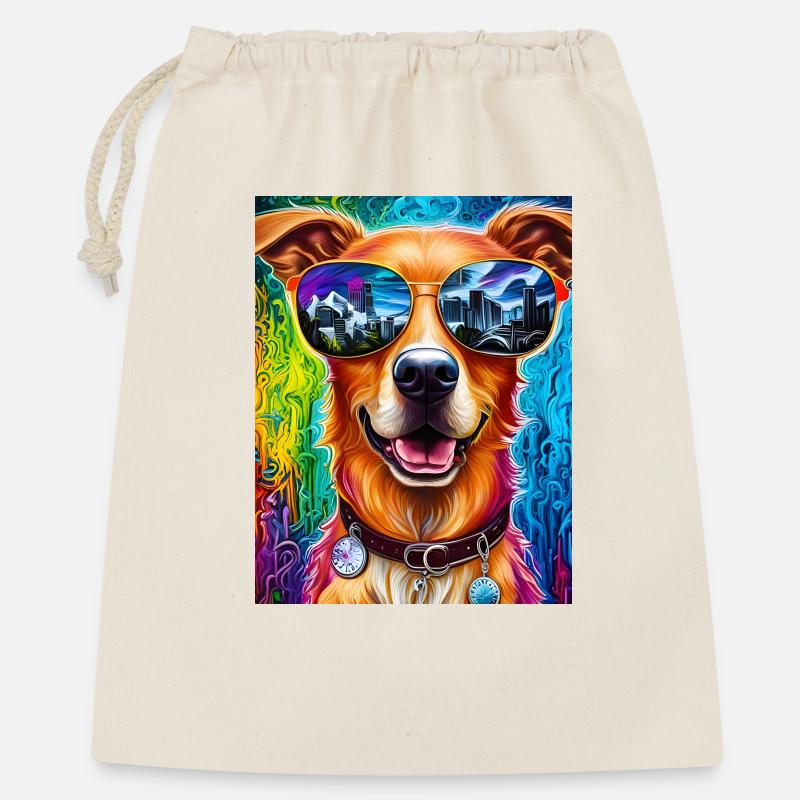 Hund mit Sonnenbrille - Geschenkbeutel aus Baumwolle (40 x 50 cm) - Natur