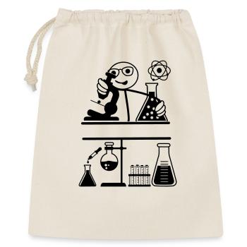 Labor mit Strichmännchen schaut ins Mikroskop - Geschenkbeutel aus Baumwolle (40 x 50 cm) - Natur - Vorne