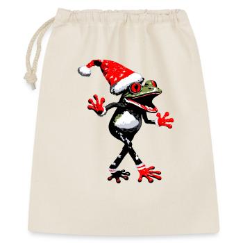 Tanzender Frosch mit Weihnachtsmütze - Geschenkbeutel aus Baumwolle (40 x 50 cm) - Natur - Vorne