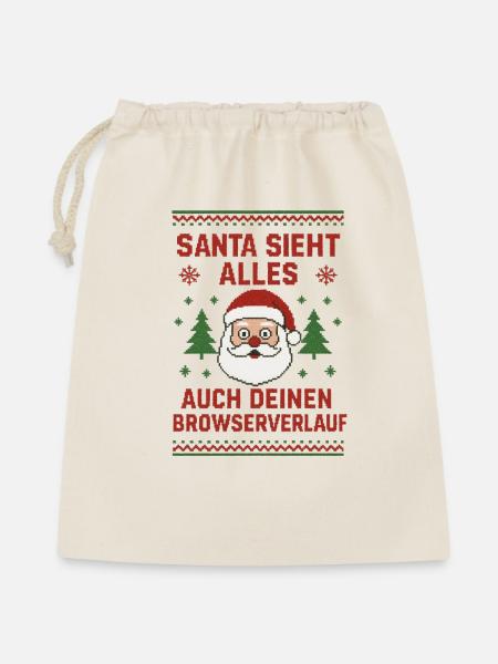 Santa sieht alles - Geschenkbeutel aus Baumwolle (40 x 50 cm) - Natur