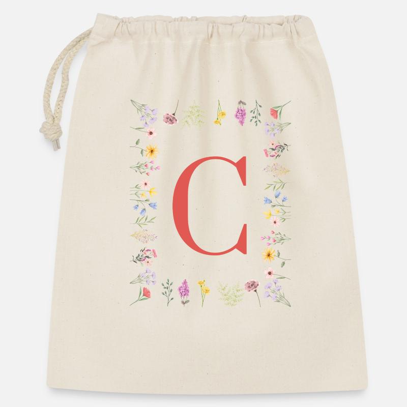Initiales florales « C », monogramme de lettres - Sac cadeau 40 x 50 cm - nature