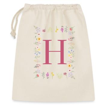 Florale Initialen "H", Buchstaben Monogramm - Geschenkbeutel aus Baumwolle (40 x 50 cm) - Natur - Vorne