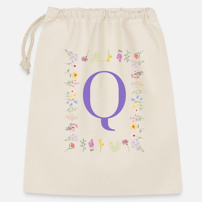 Monogramm "Q", florale Initialen - Geschenkbeutel aus Baumwolle (40 x 50 cm) - Natur