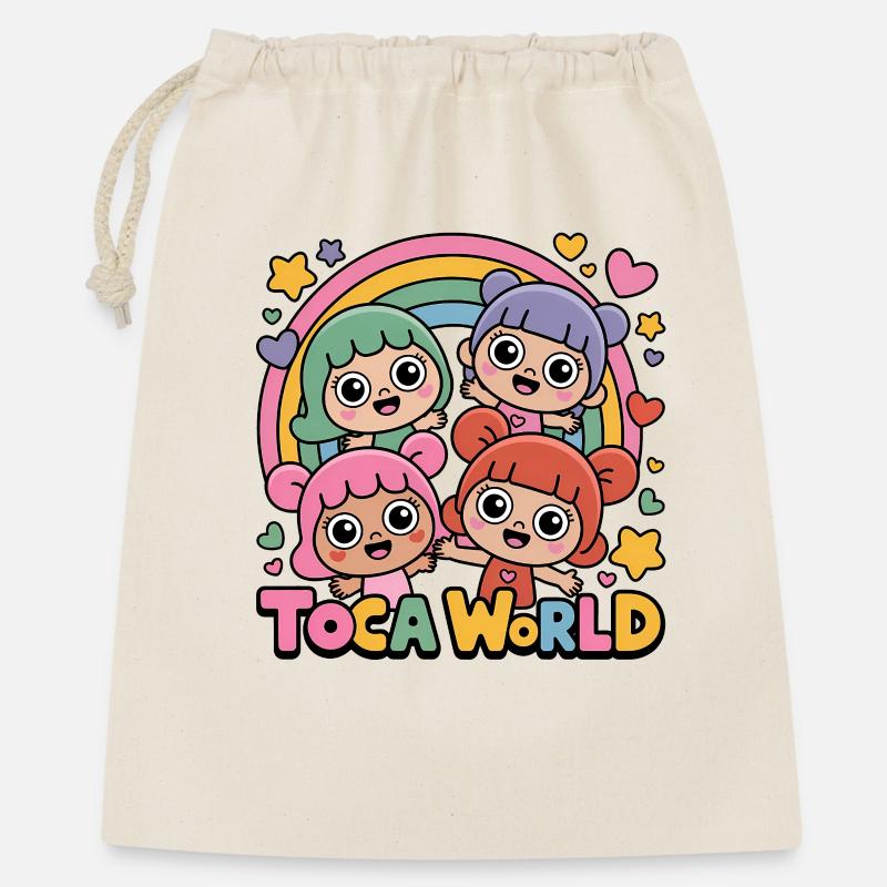 ToCa World Rainbow Kids - Geschenkbeutel aus Baumwolle (40 x 50 cm) - Natur