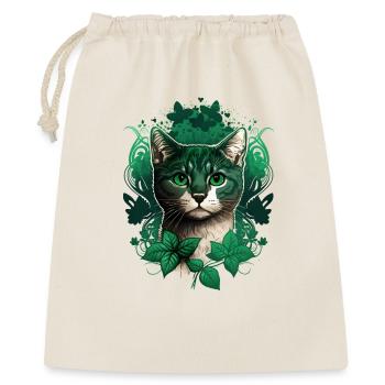 Katze mit Efeu Rahmen - Geschenkbeutel aus Baumwolle (40 x 50 cm) - Natur - Vorne