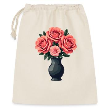 Rosa Rosen - Geschenkbeutel aus Baumwolle (40 x 50 cm) - Natur - Vorne