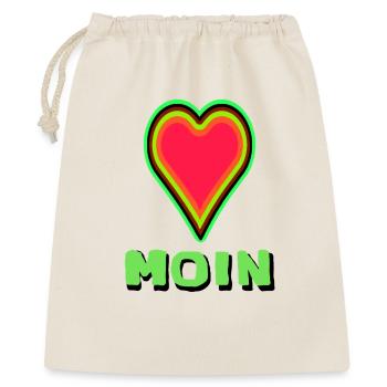 Herzdesign mit leuchtender Umrandung Moin aus Lieb - Geschenkbeutel aus Baumwolle (40 x 50 cm) - Natur - Vorne