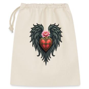 Coeur avec des ailes et une fleur rose - Sac cadeau 40 x 50 cm - nature - Devant