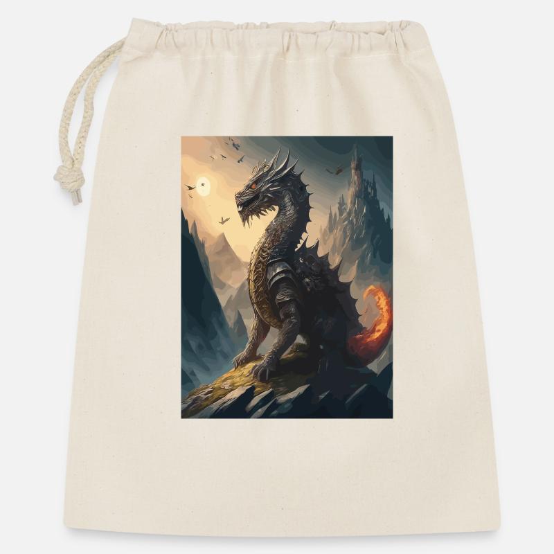Drachenkrieger Schwarzrot Illustration - Geschenkbeutel aus Baumwolle (40 x 50 cm) - Natur