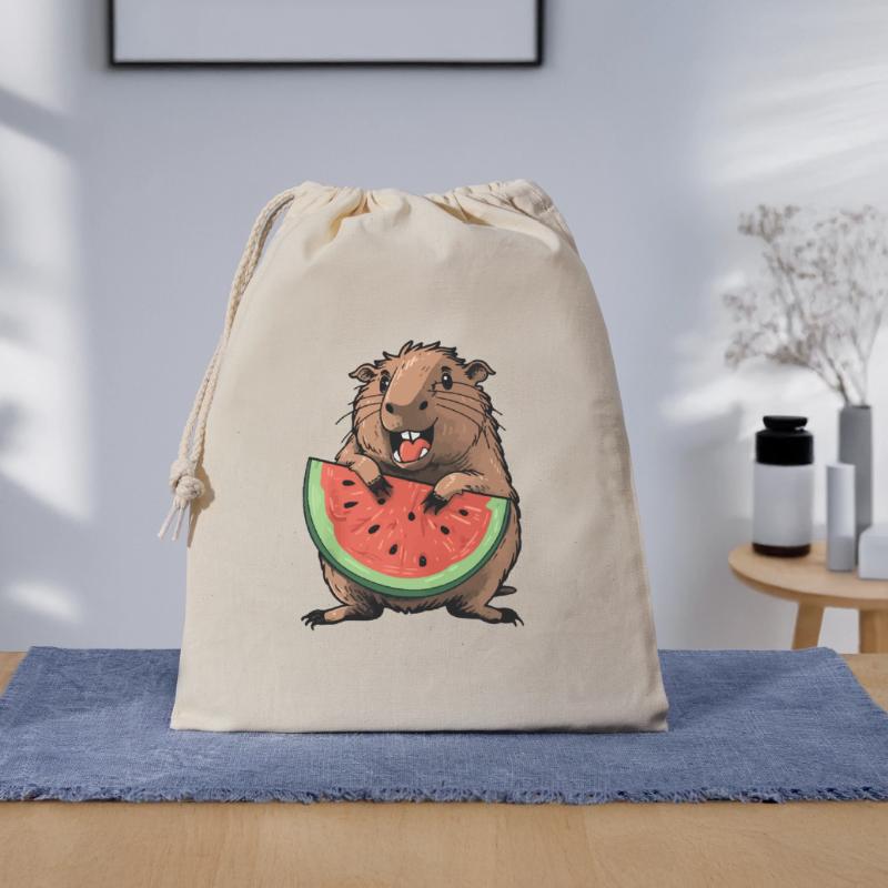 Capybara mangeant de la pastèque Sac cadeau 40 x 50 cm