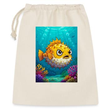 Kugelfisch im Comic-Stil, runder, stacheliger, aufgeblasener Körper - Geschenkbeutel aus Baumwolle (40 x 50 cm) - Natur - Vorne