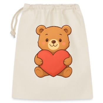 Kuschelbär mit Herz – Liebe zum Verschenken - Geschenkbeutel aus Baumwolle (40 x 50 cm) - Natur - Vorne